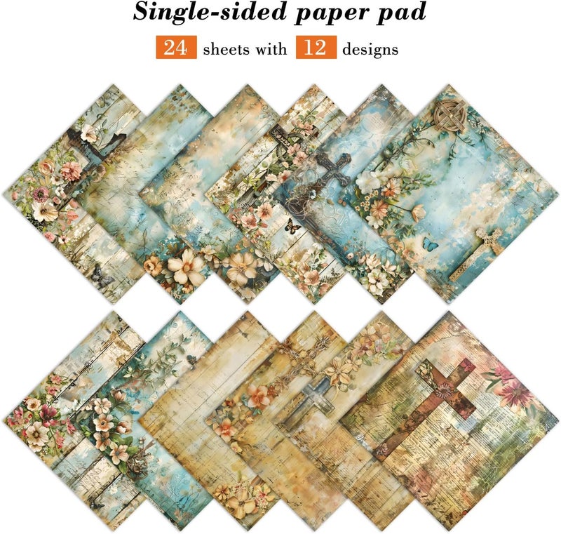 EAMOTOL 24 Sheets Vintage Flowers Scrapbook Paper Pad, 6 x 6 In Floral Patterned Designed Decorative Decoupage Cardstock Supplies for Card Making Folded Material Gift Wrapping Journals DIY Crafts Photo Album - Image 2
